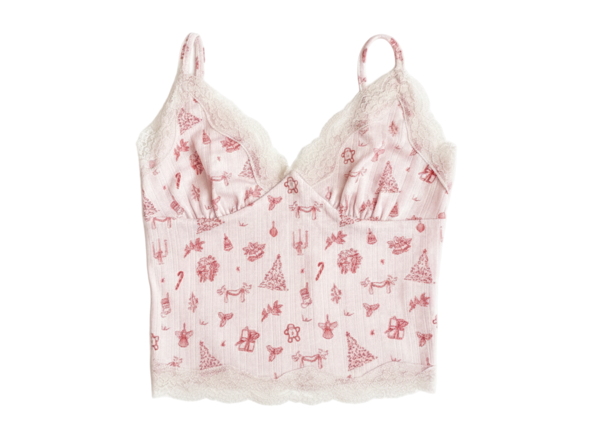 Pinkmas Lace Trim Rib Cami Top