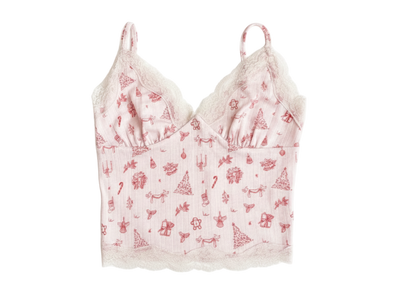 Pinkmas Lace Trim Rib Cami Top