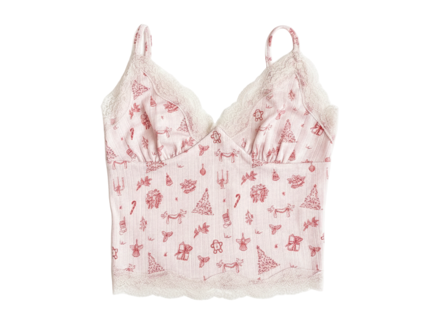 Pinkmas Lace Trim Rib Cami Top